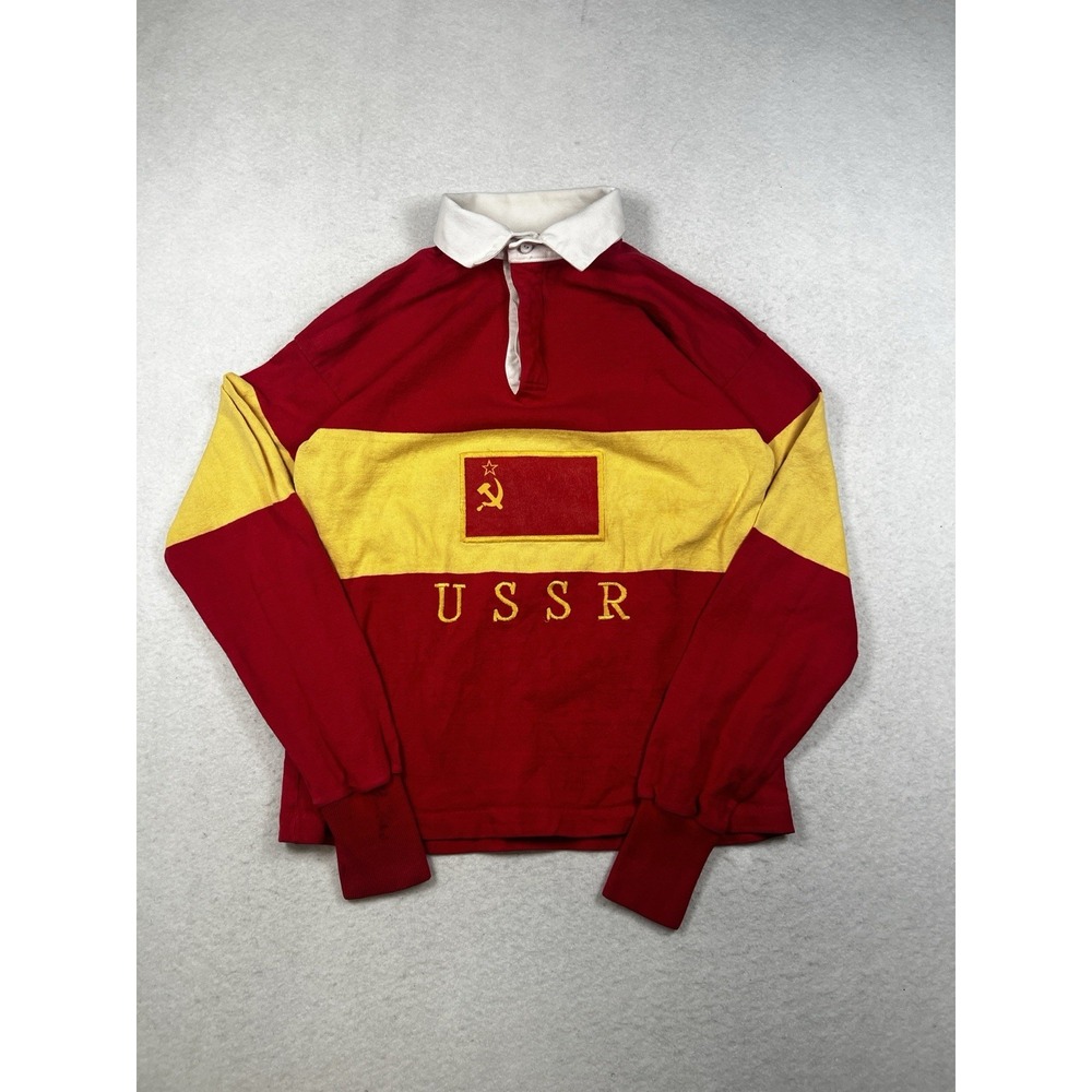 Vintage Rugby Shirt Men's M Red Yellow USSR Dehen Embroidered 80s